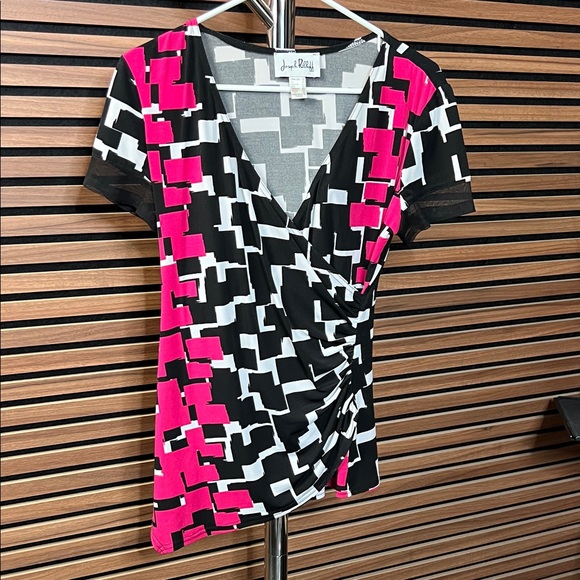 Joseph Ribkoff Tops - Women's Geometric Pink and Black Top | Joseph Ribkoff - Size 12